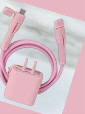 Pink Silicone Charger/Cable Protective Cover, Anti-Break Charging Cord Sleeves.